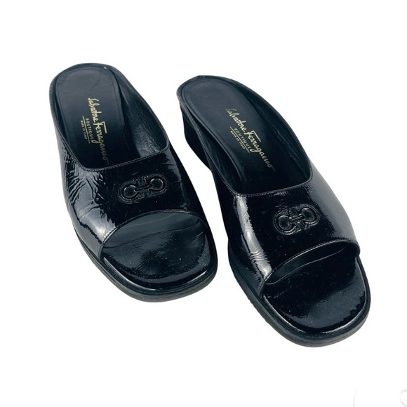 SALVATORE FERRAGAMO Black Slide Wedge Sandals - Picture 1 of 5